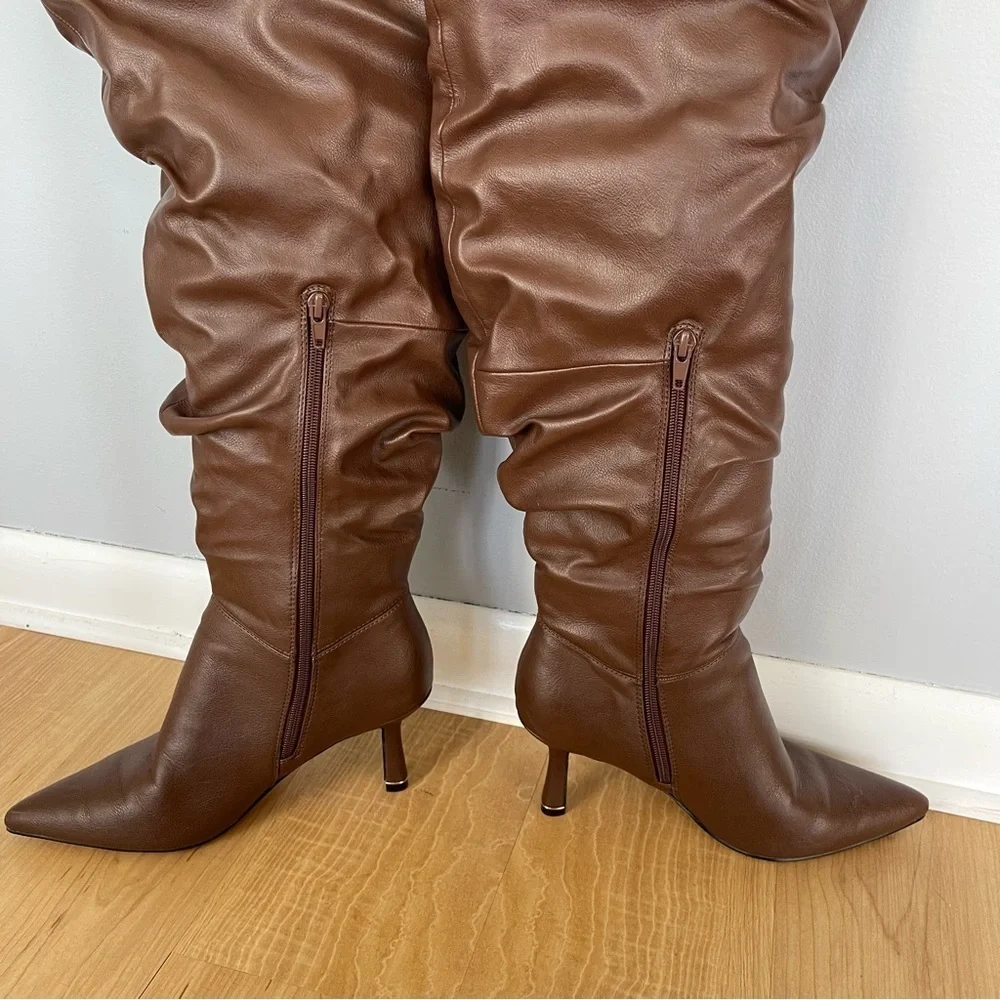 Meya Scrunch Boot Over the Knee Slouchy Stiletto Heels Sz 7